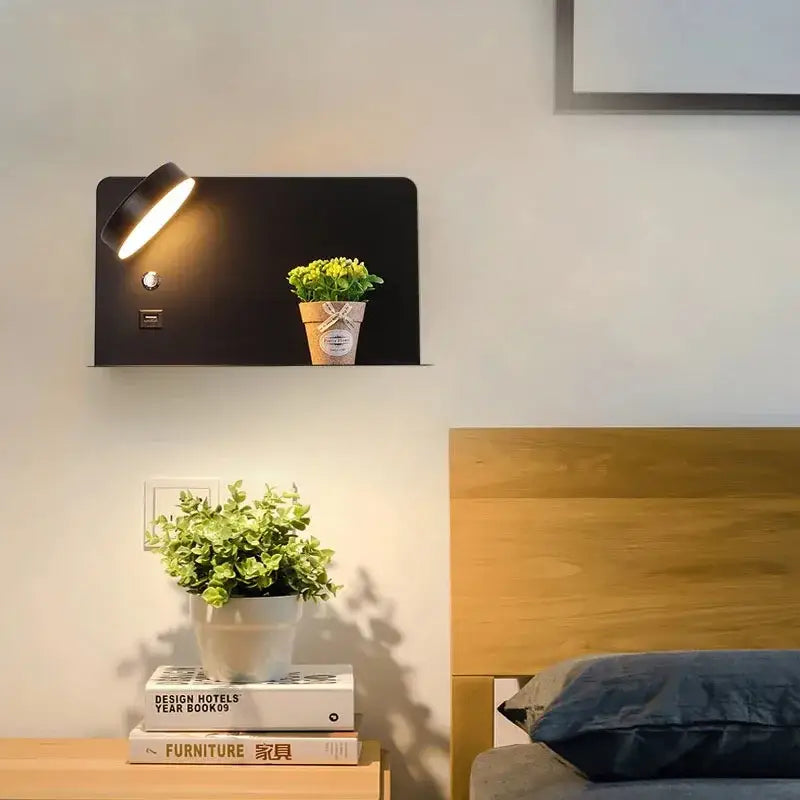 Black USB Wall Shelf Lamp