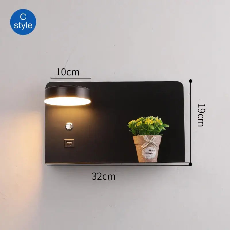 Black USB Wall Shelf Lamp