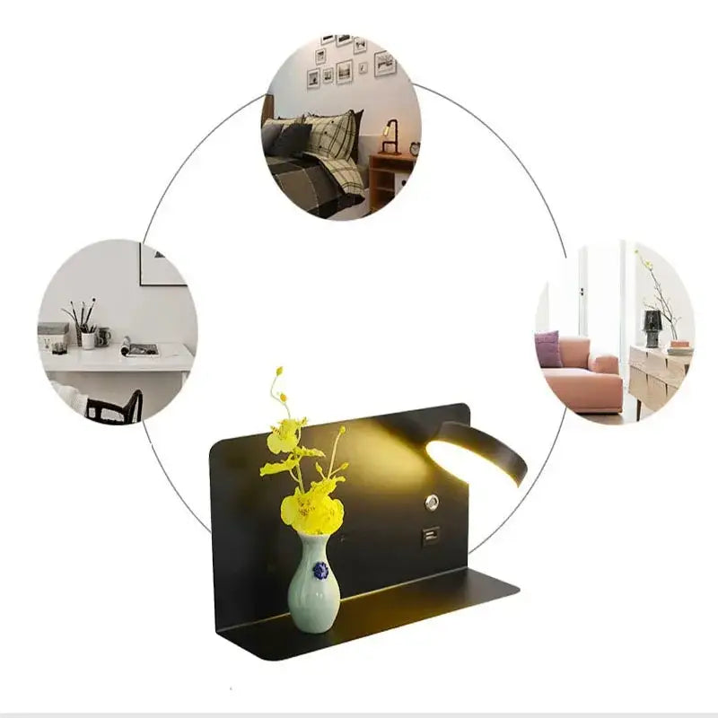 Black USB Wall Shelf Lamp