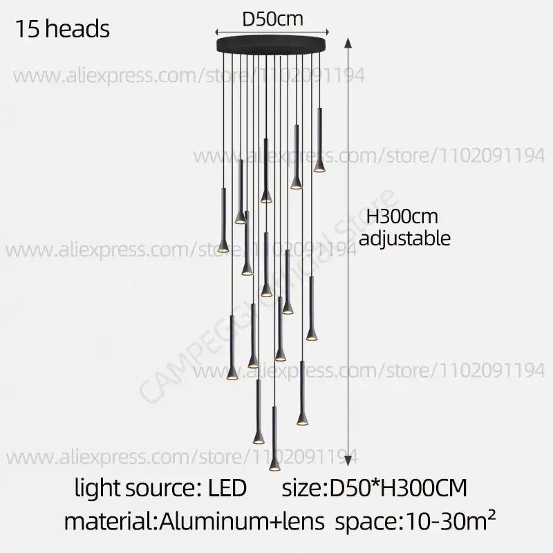 Black Nordic Pendant Light with Multi-Head Design