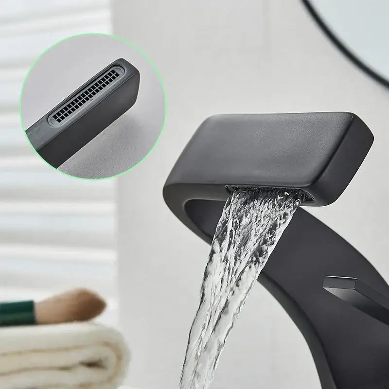 Black Waterfall Basin Faucet Rose Gold