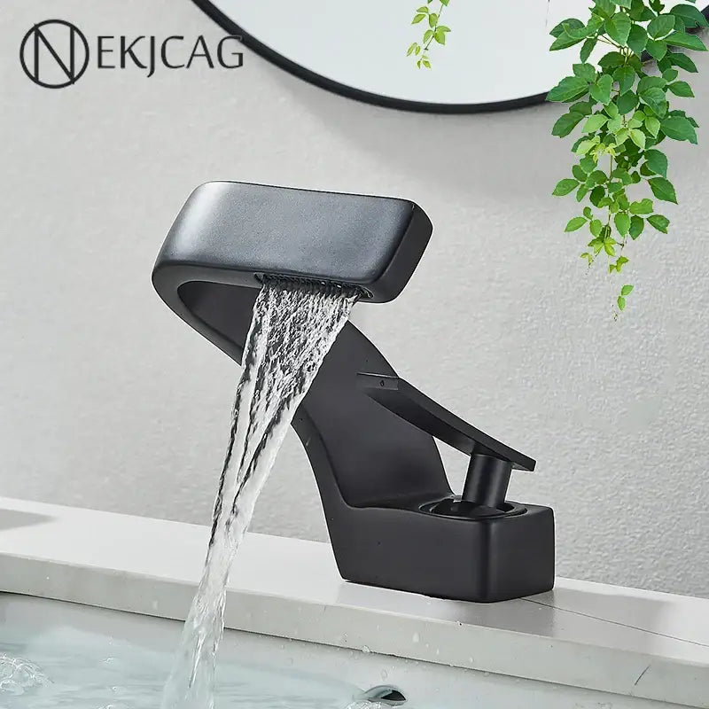 Black Waterfall Basin Faucet Rose Gold