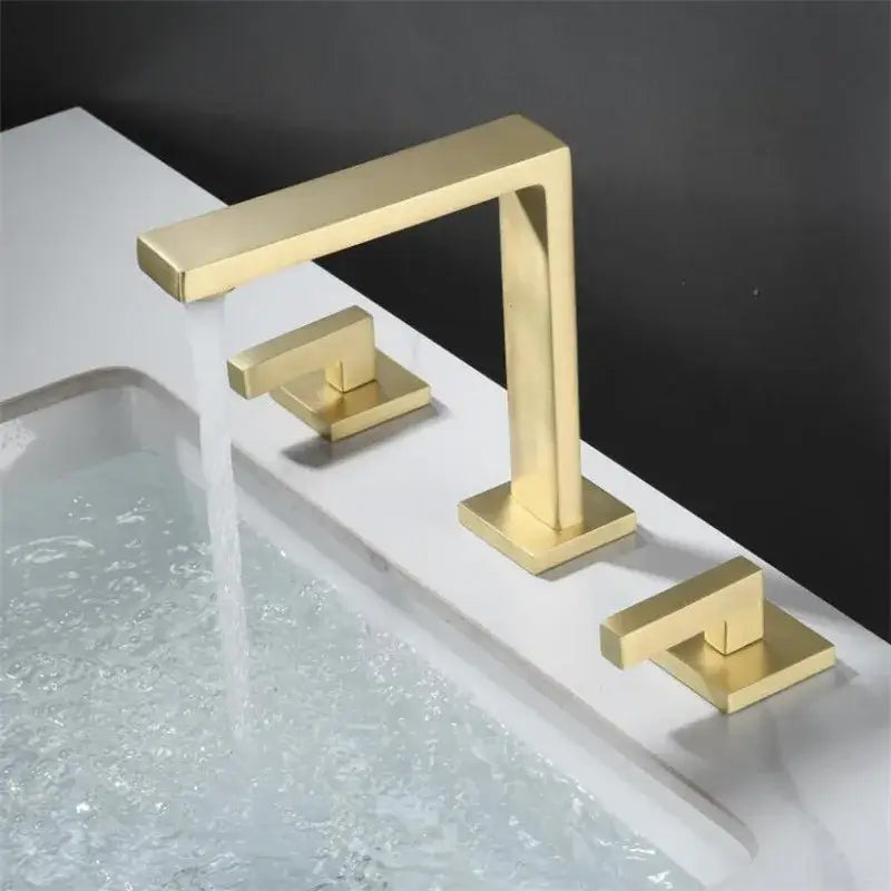 Gold Three-Handle Basin Faucet