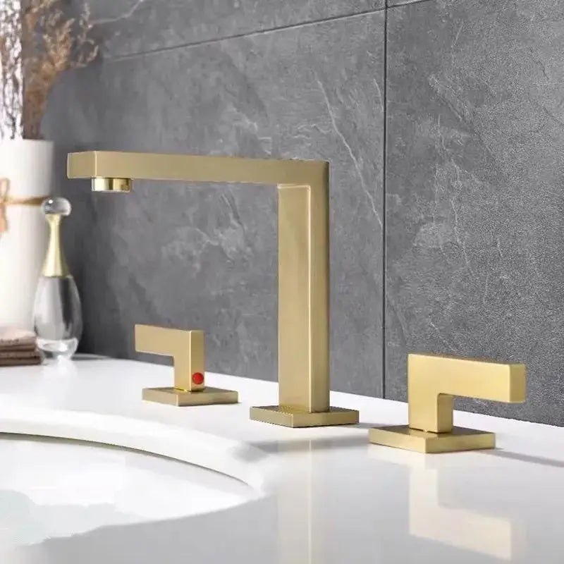Gold Three-Handle Basin Faucet