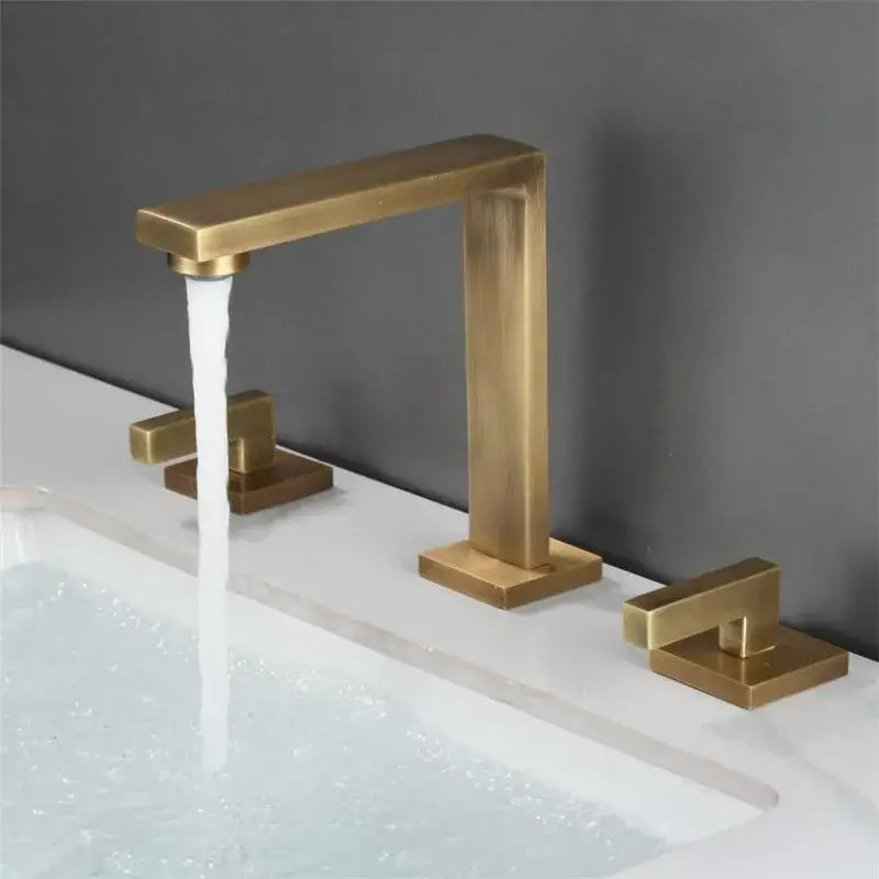 Gold Three-Handle Basin Faucet