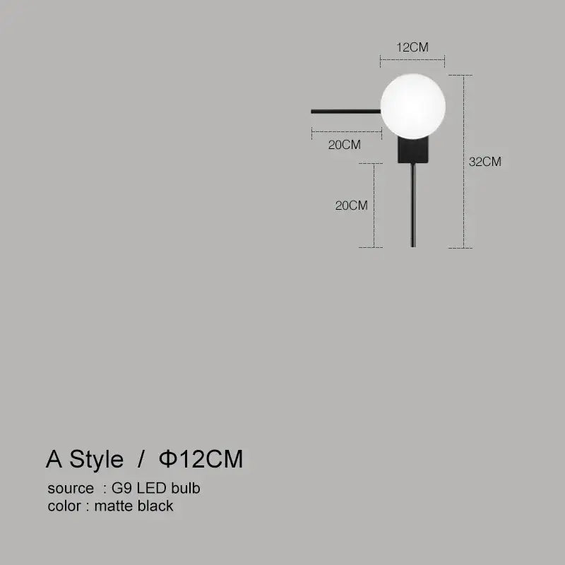 Black Glass Wall Light with Compact Frosted Shade