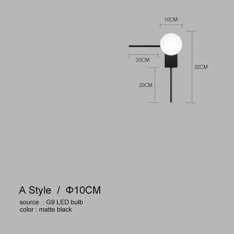 Black Glass Wall Light with Compact Frosted Shade