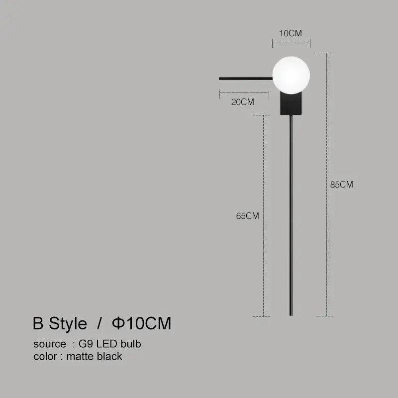 Black Glass Wall Light with Compact Frosted Shade