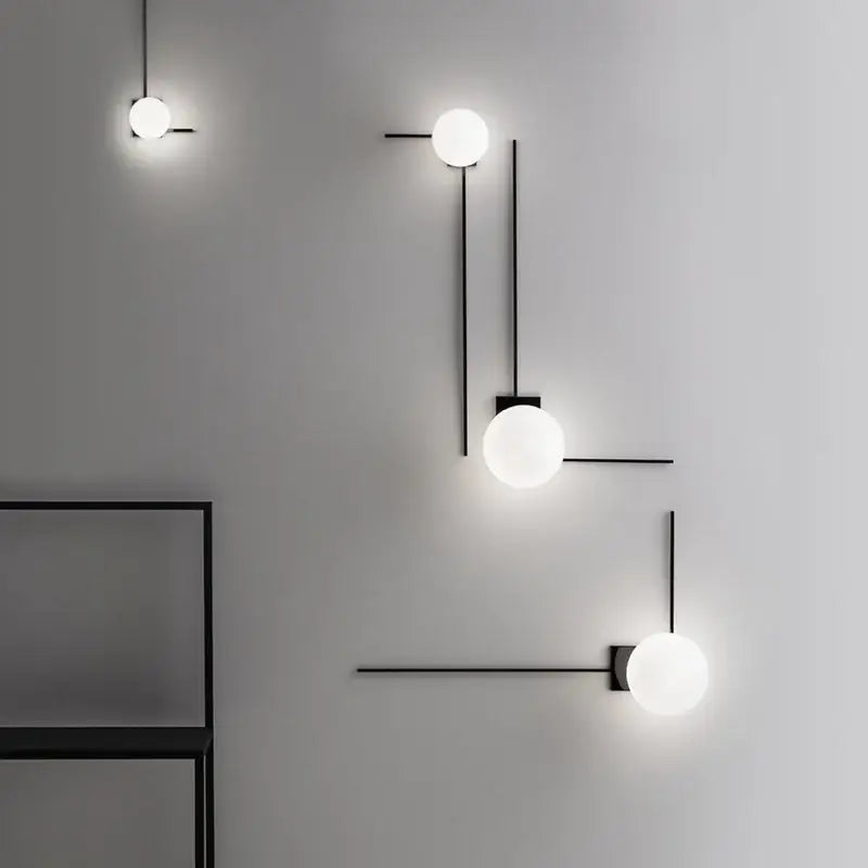 Black Glass Wall Light with Compact Frosted Shade