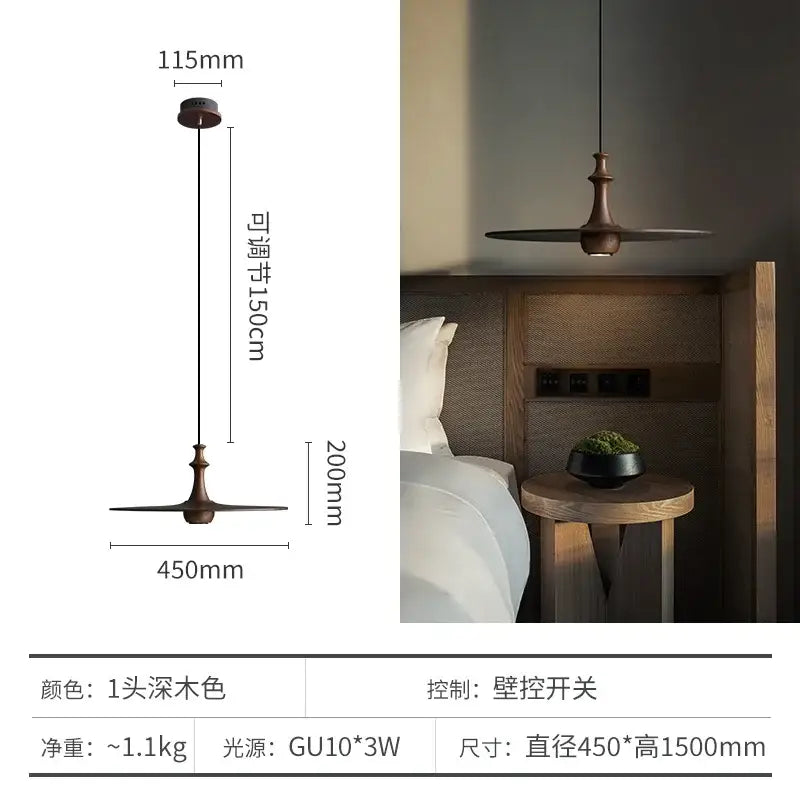 Black Solid Wood Pendant Light 3-Head