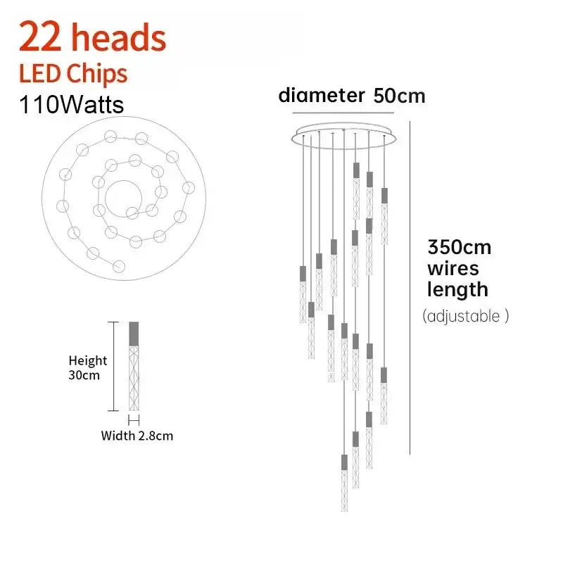 Crystal LED 36-Head Living Room Pendant Light