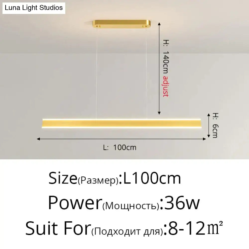 Gold LED Bar Dimmable Remote Pendant Light