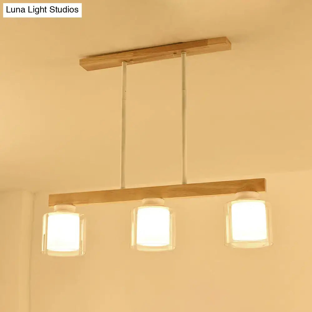 Wood Glass Cylinder Four-Light Pendant