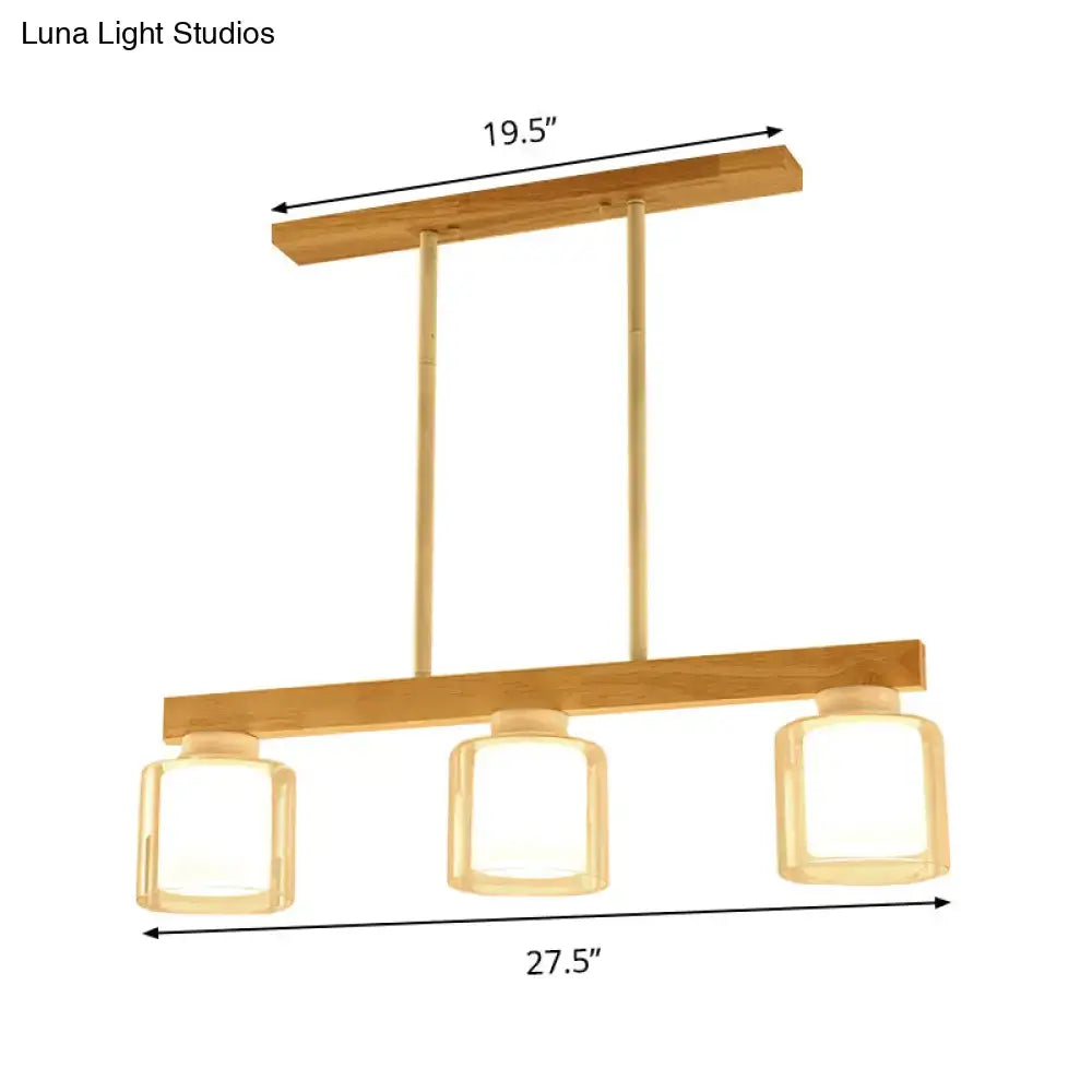 Wood Glass Cylinder Four-Light Pendant