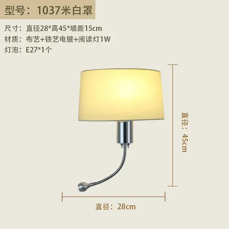 Beige Fabric Wall Lamp Nordic Reading Style