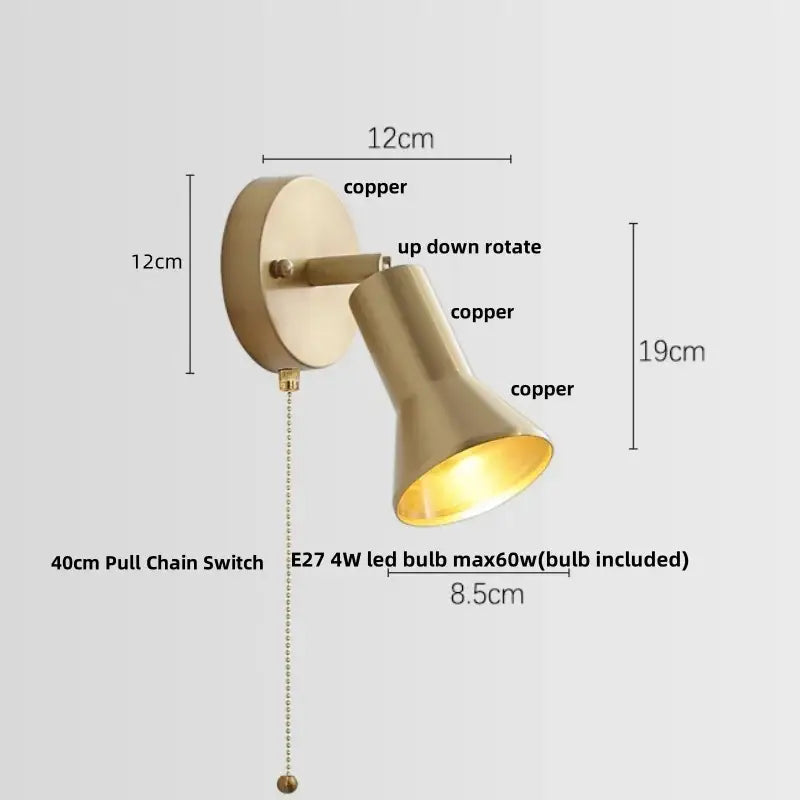 Copper Pull Chain Wall Light