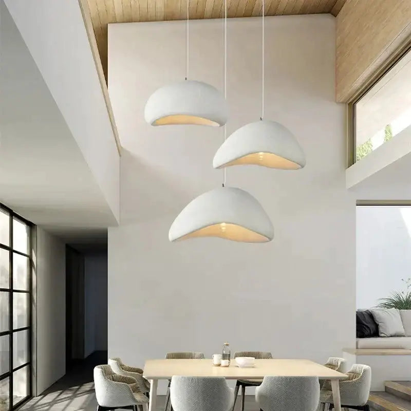 White Ceramic Pendant Light 80cm with LED