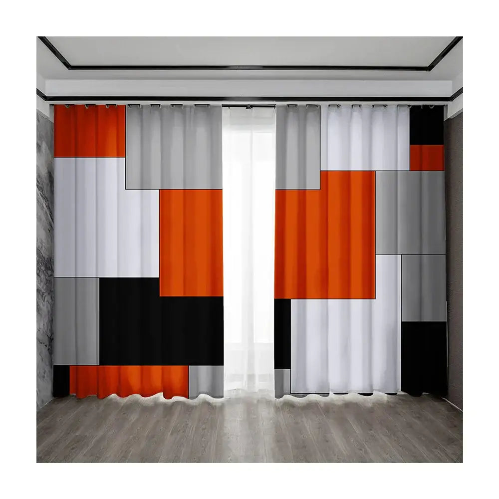 White Geometric Curtain Set