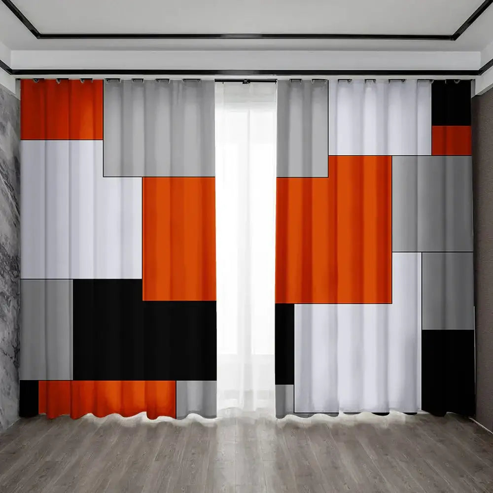 White Geometric Curtain Set