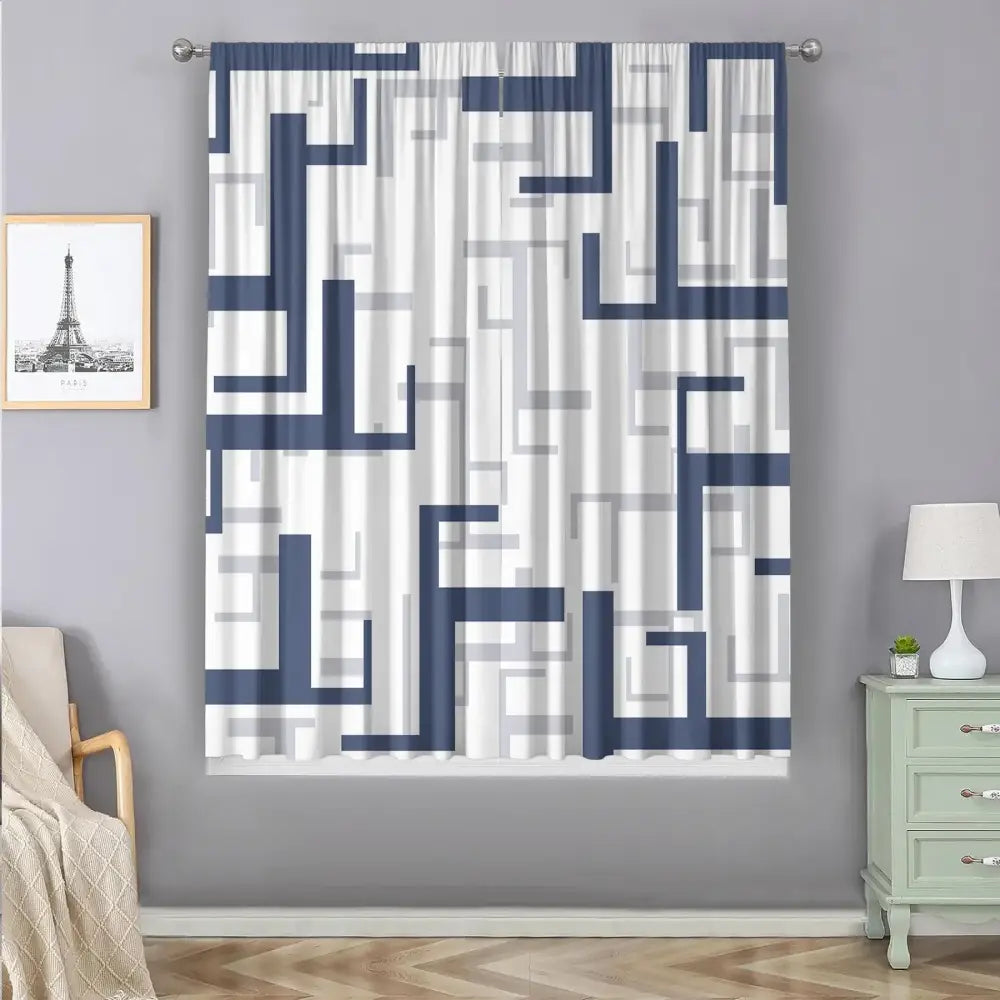 White Geometric Curtain Set