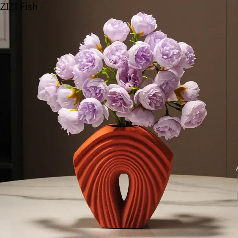 Orange Geometric Ceramic Vase