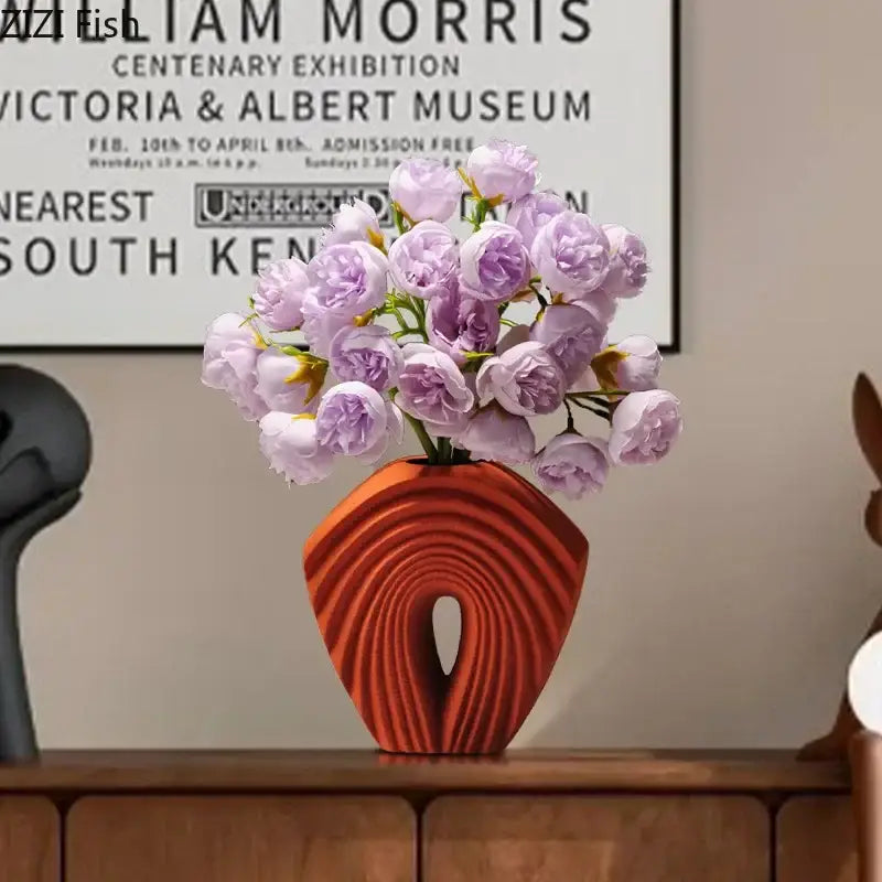 Orange Geometric Ceramic Vase