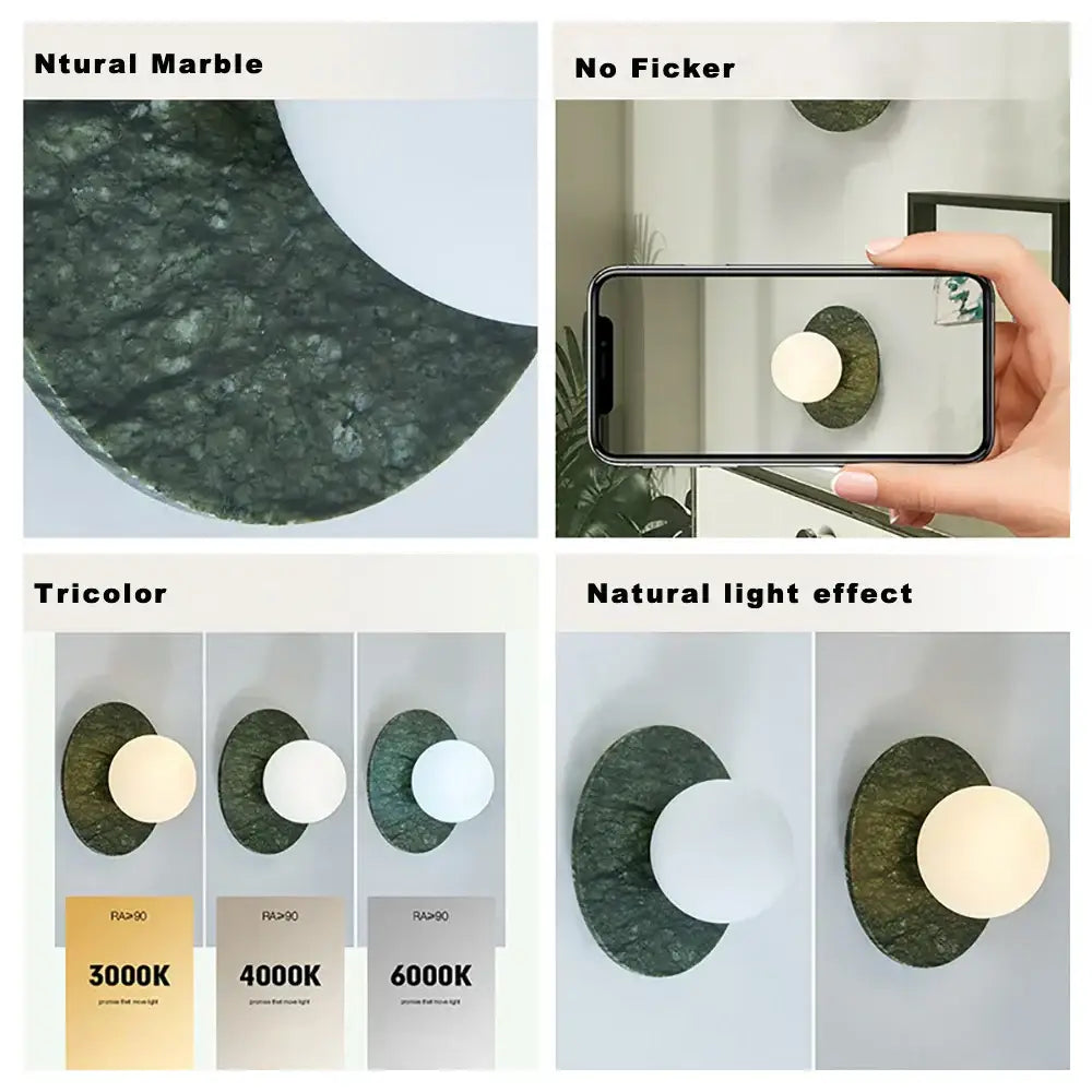 Green Marble Wall Sconce with Tricolor LED