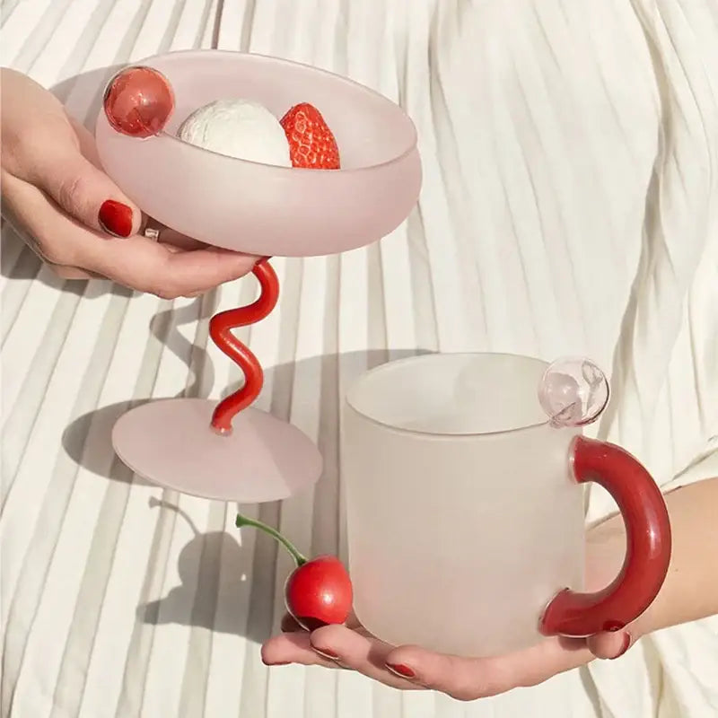 Red Glass Mug Set