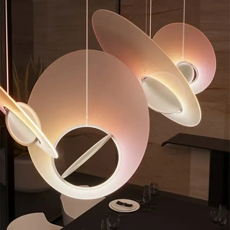 Pink White Glass Pendant Oval 60cm Diameter