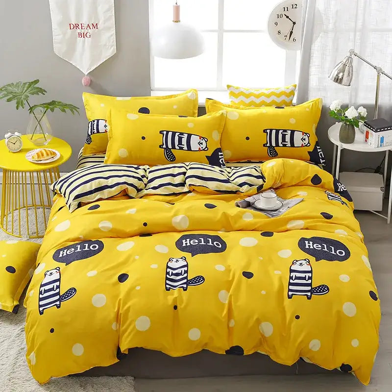 Plaid Cartoon Bedding Set