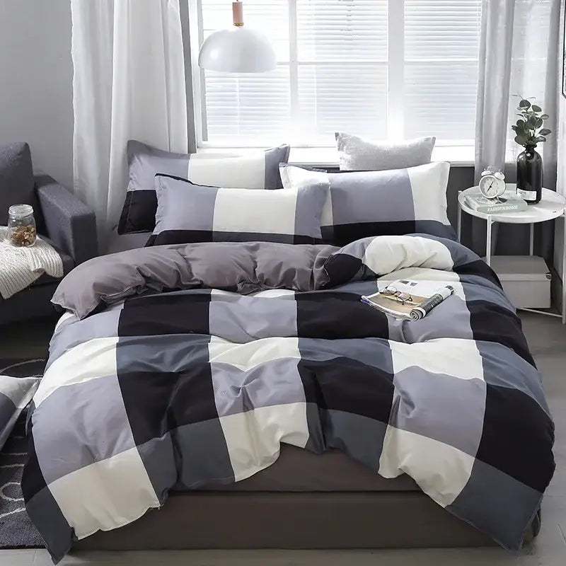 Plaid Cartoon Bedding Set