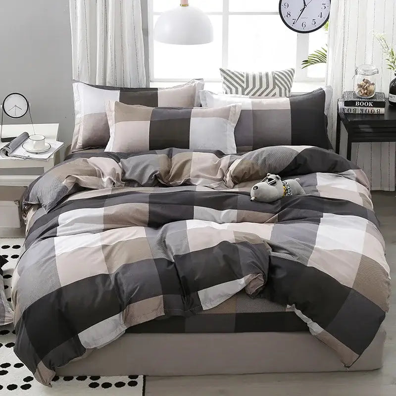 Plaid Cartoon Bedding Set