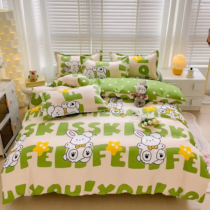Plaid Cartoon Bedding Set