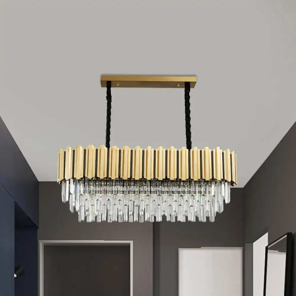 Gold Prismatic Oval Crystal Pendant Light