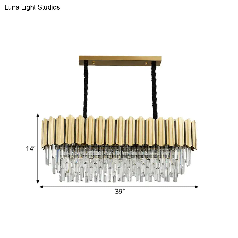 Gold Prismatic Oval Crystal Pendant Light
