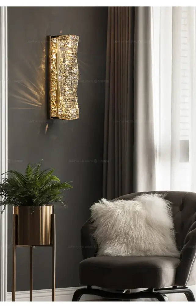 Crystal LED Wall Sconce Big Size Gold Base