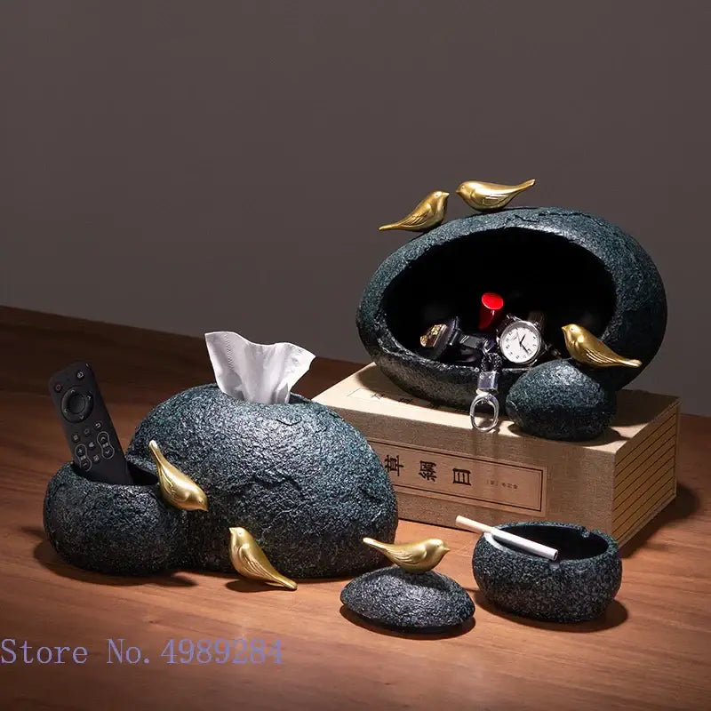Black Gold Bird Tissue Box