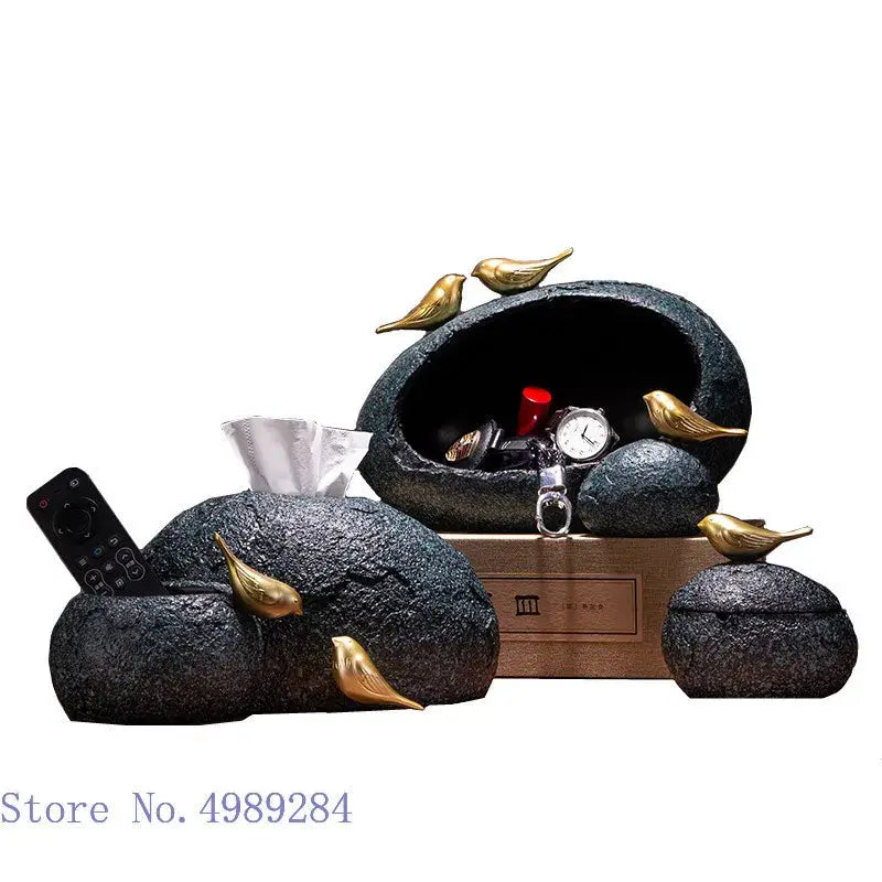 Black Gold Bird Tissue Box
