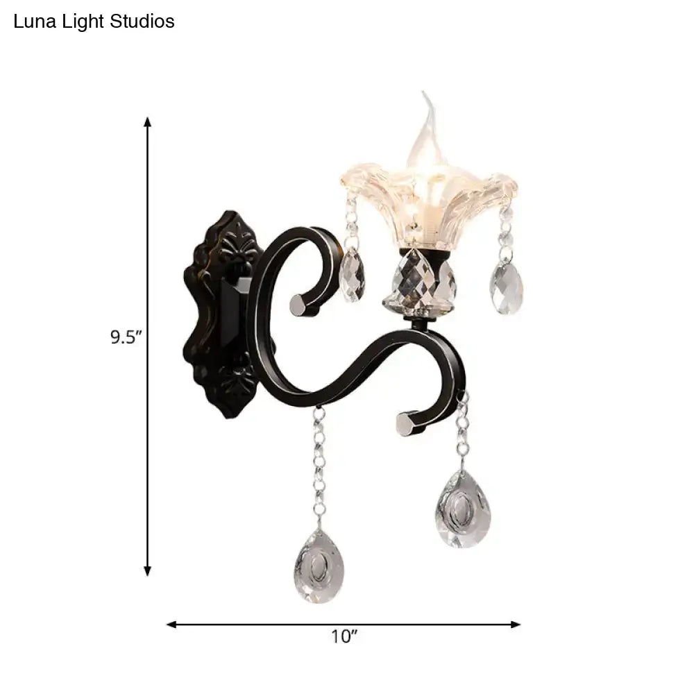 Black Crystal Scalloped Wall Lamp 1-2 Light