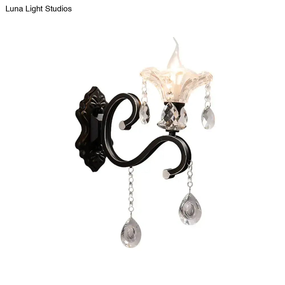 Black Crystal Scalloped Wall Lamp 1-2 Light