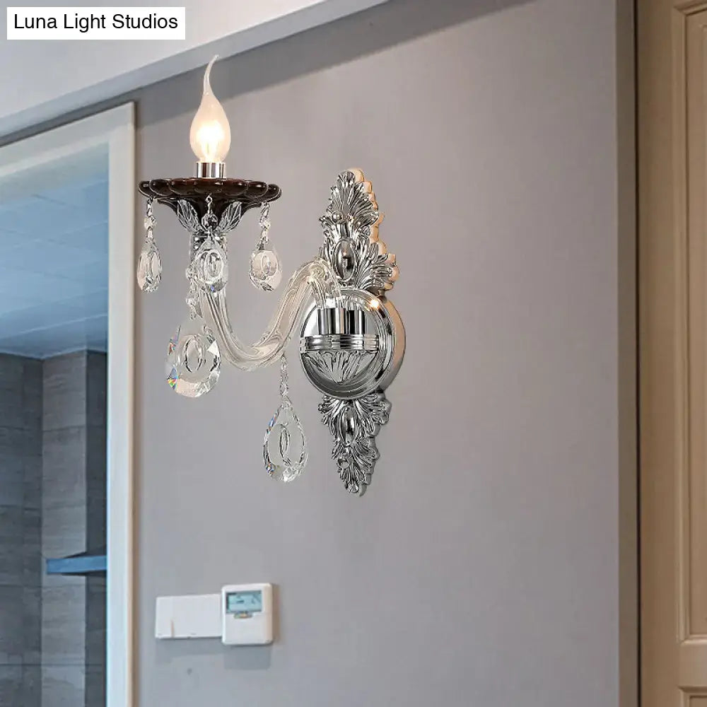 Silver Crystal Wall Sconce Dual-Head Drops