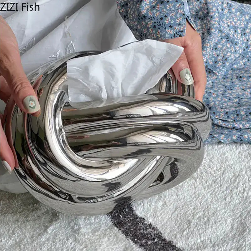 Silver Ceramic Tissue Box