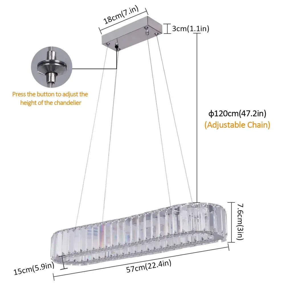 Chrome Oval Crystal Remote Dimming Living Room Chandelier