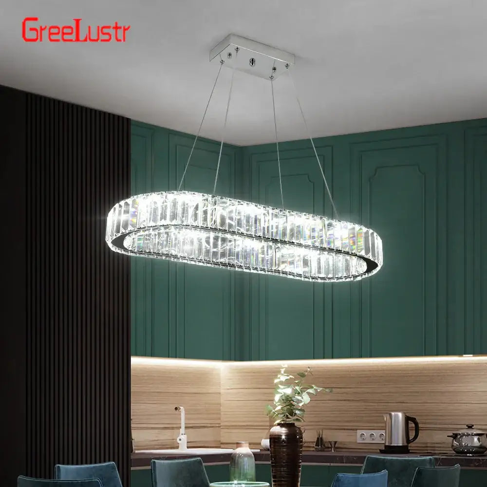 Chrome Oval Crystal Remote Dimming Living Room Chandelier