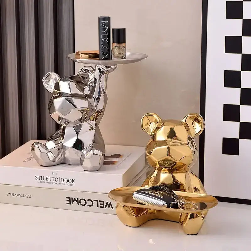 Silver Geometric Bear Box