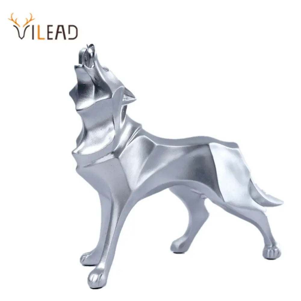 Silver Geometric Wolf Statue