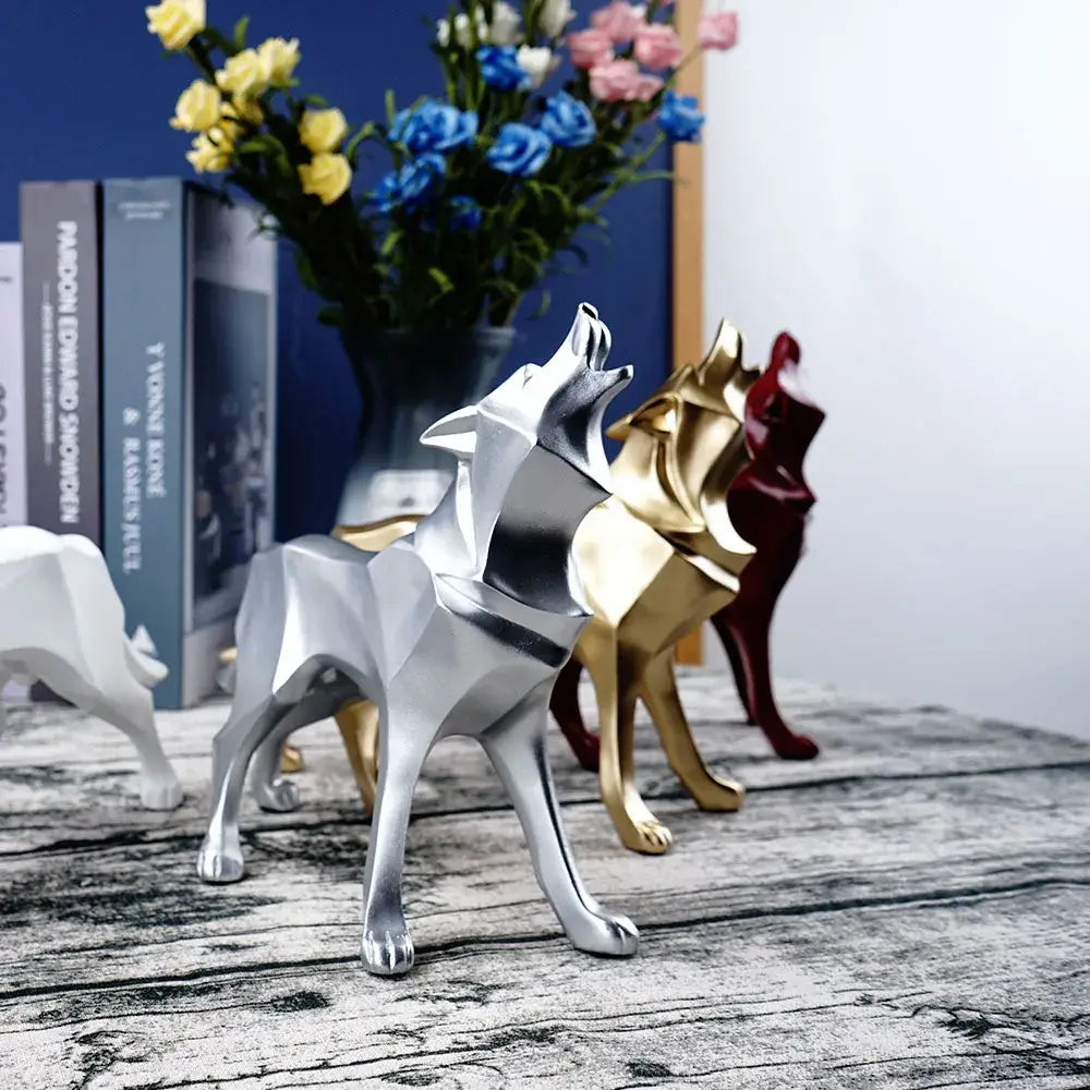Silver Geometric Wolf Statue