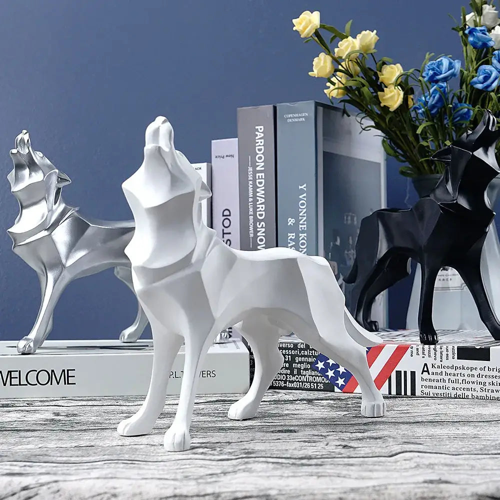Silver Geometric Wolf Statue
