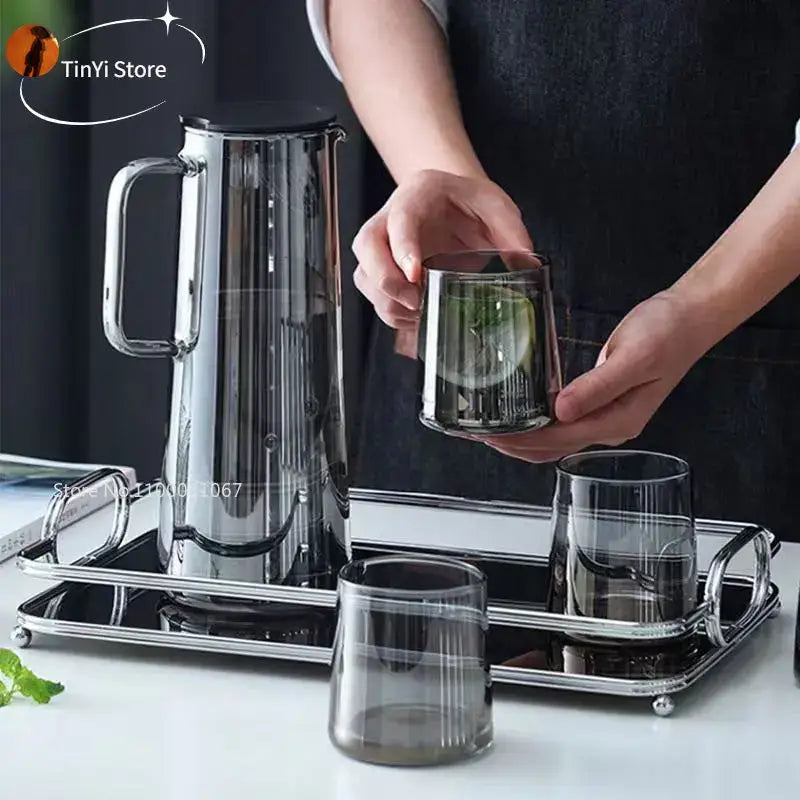 Gray Glass Water Pitcher with Handle Large Capacity