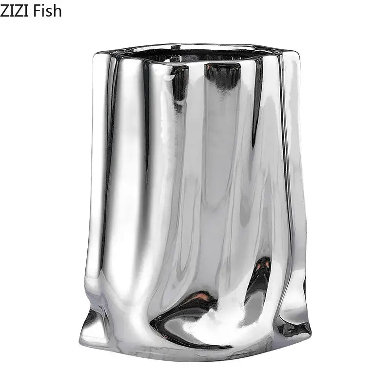 Silver Pleated Ceramic Vase